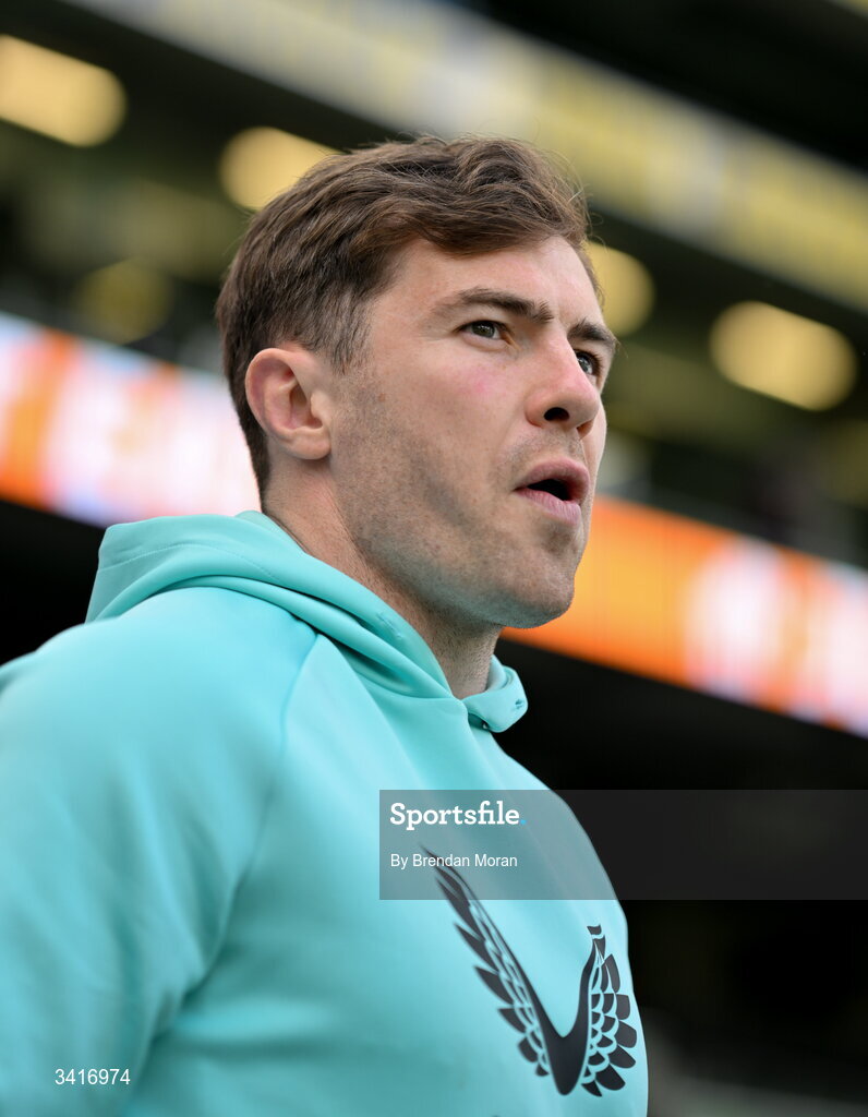 5 April 2026; Luke McGrath of Leinster walks the pitch before the Investec Champions Cup match between Leinster and Edinburgh at the Aviva Stadium in Dublin. Photo by Brendan Moran/Sportsfile