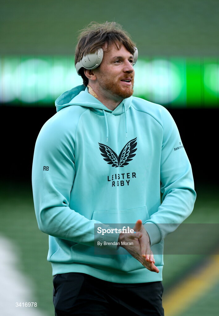 5 April 2026; Ryan Baird of Leinster walks the pitch before the Investec Champions Cup match between Leinster and Edinburgh at the Aviva Stadium in Dublin. Photo by Brendan Moran/Sportsfile
