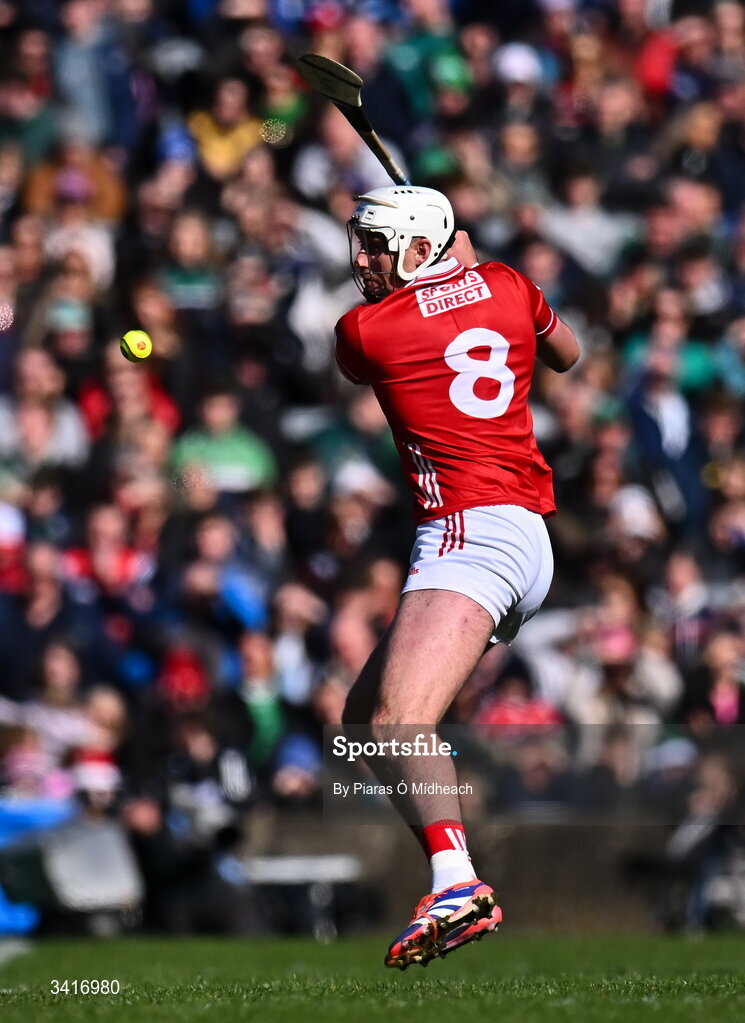 5 April 2026; Tim O'Mahony of Cork during the Allianz Hurling League Division 1A final match between Limerick and Cork at TUS Gaelic Grounds in Limerick. Photo by Piaras Ó Mídheach/Sportsfile