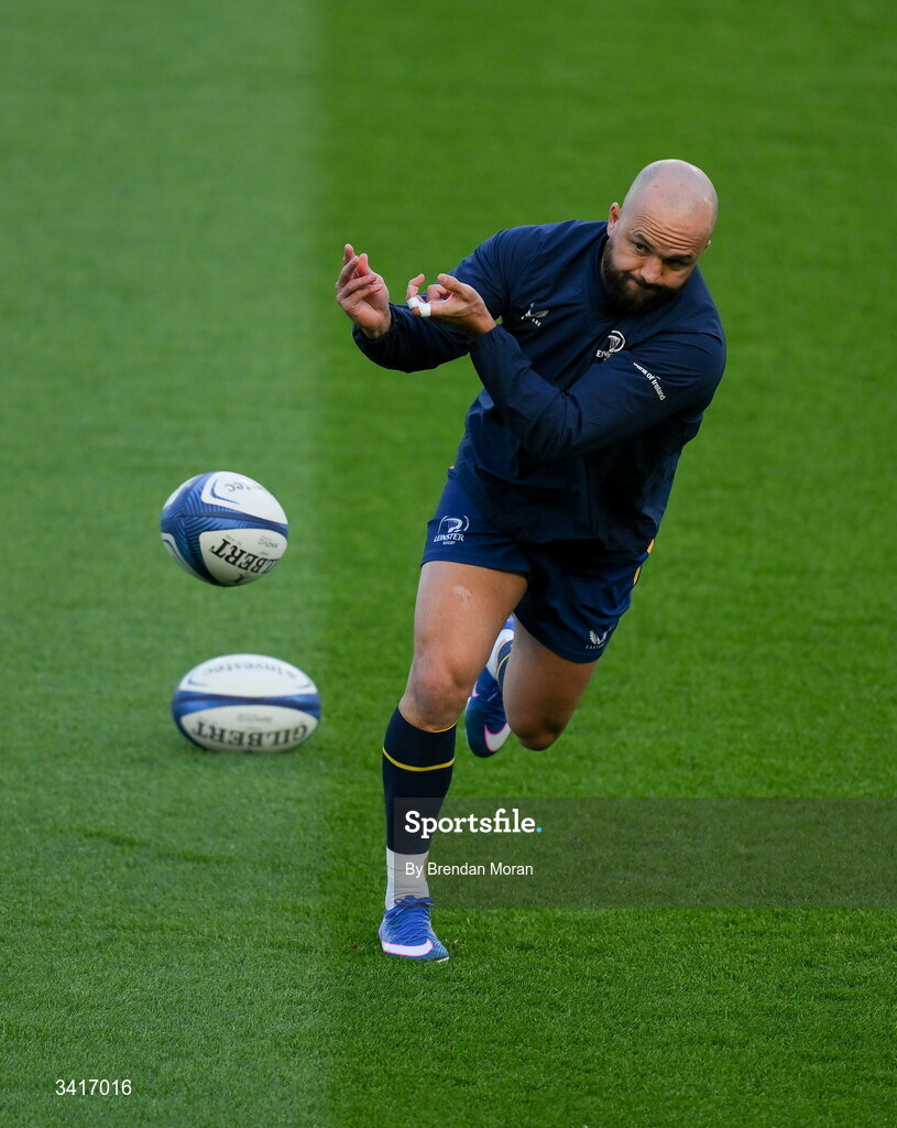 5 April 2026; Jamison Gibson-Park of Leinster warms up before the Investec Champions Cup match between Leinster and Edinburgh at the Aviva Stadium in Dublin. Photo by Brendan Moran/Sportsfile