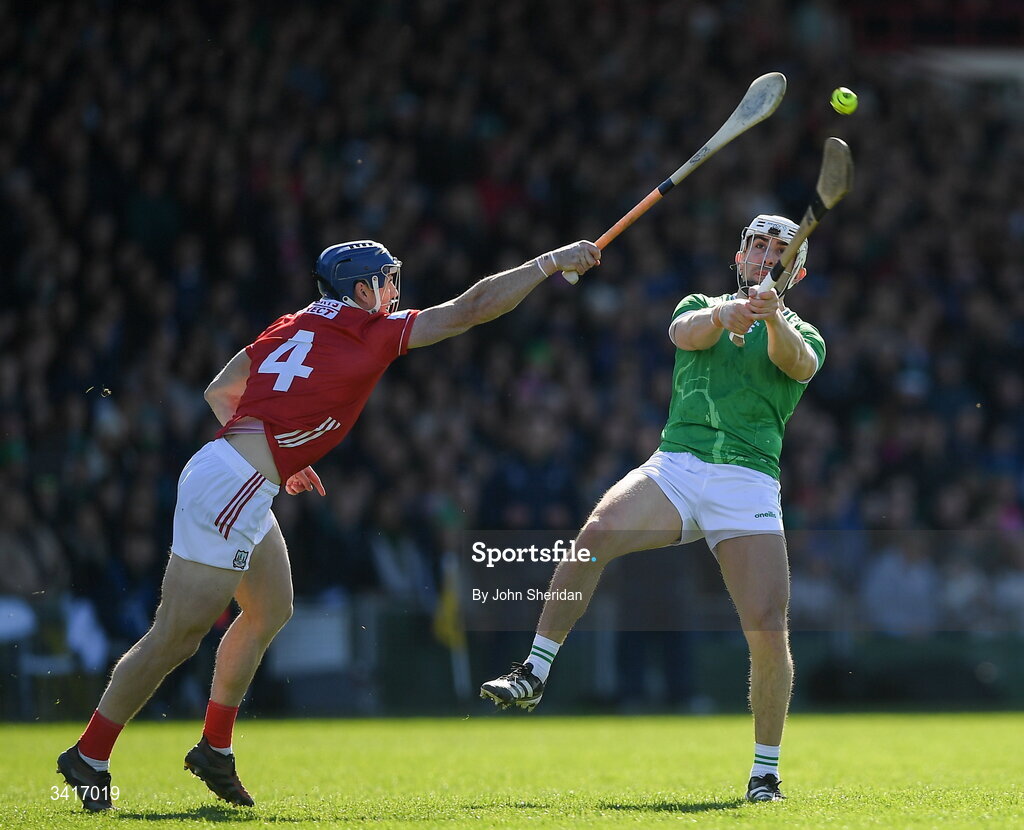 5 April 2026; Aaron Gillane of Limerick in action against Seán O'Donoghue of Cork during the Allianz Hurling League Division 1A final match between Limerick and Cork at TUS Gaelic Grounds in Limerick. Photo by John Sheridan/Sportsfile