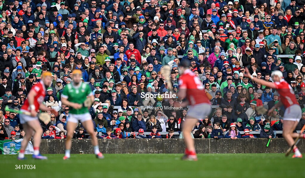 5 April 2026; Supporters during the Allianz Hurling League Division 1A final match between Limerick and Cork at TUS Gaelic Grounds in Limerick. Photo by Piaras Ó Mídheach/Sportsfile