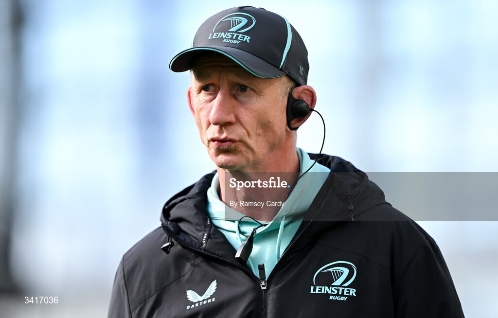 5 April 2026; Leinster head coach Leo Cullen before the Investec Champions Cup match between Leinster and Edinburgh at the Aviva Stadium in Dublin. Photo by Ramsey Cardy/Sportsfile