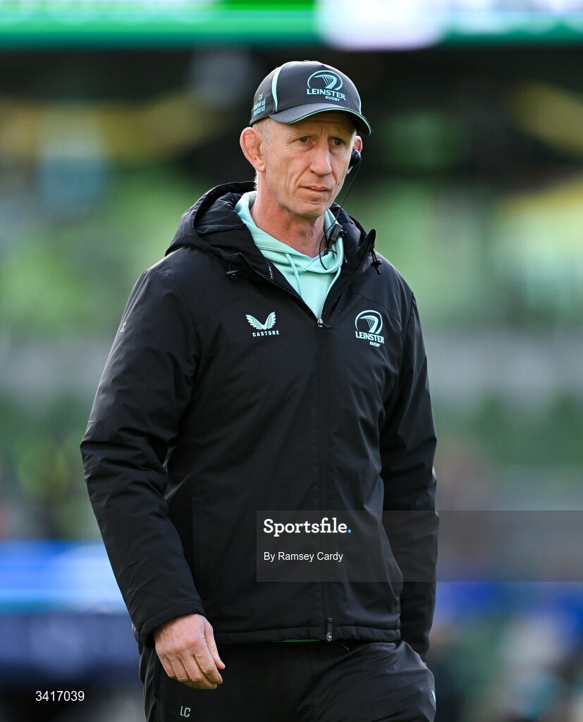 5 April 2026; Leinster head coach Leo Cullen before the Investec Champions Cup match between Leinster and Edinburgh at the Aviva Stadium in Dublin. Photo by Ramsey Cardy/Sportsfile