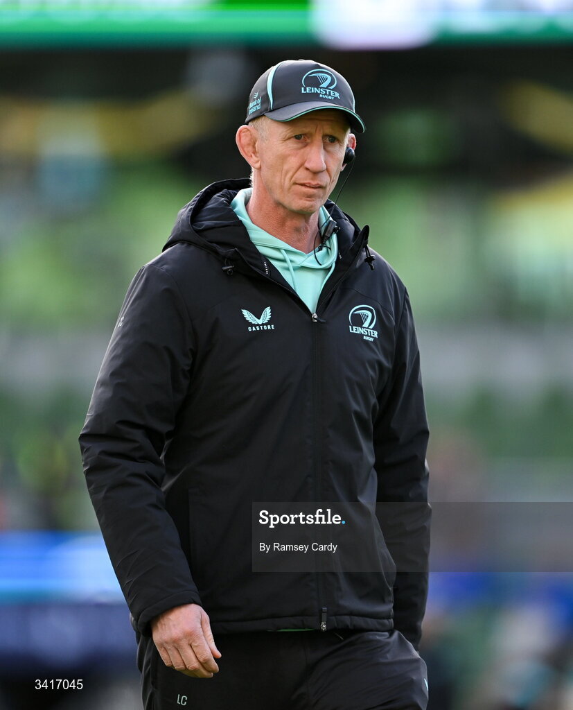 5 April 2026; Leinster head coach Leo Cullen before the Investec Champions Cup match between Leinster and Edinburgh at the Aviva Stadium in Dublin. Photo by Ramsey Cardy/Sportsfile