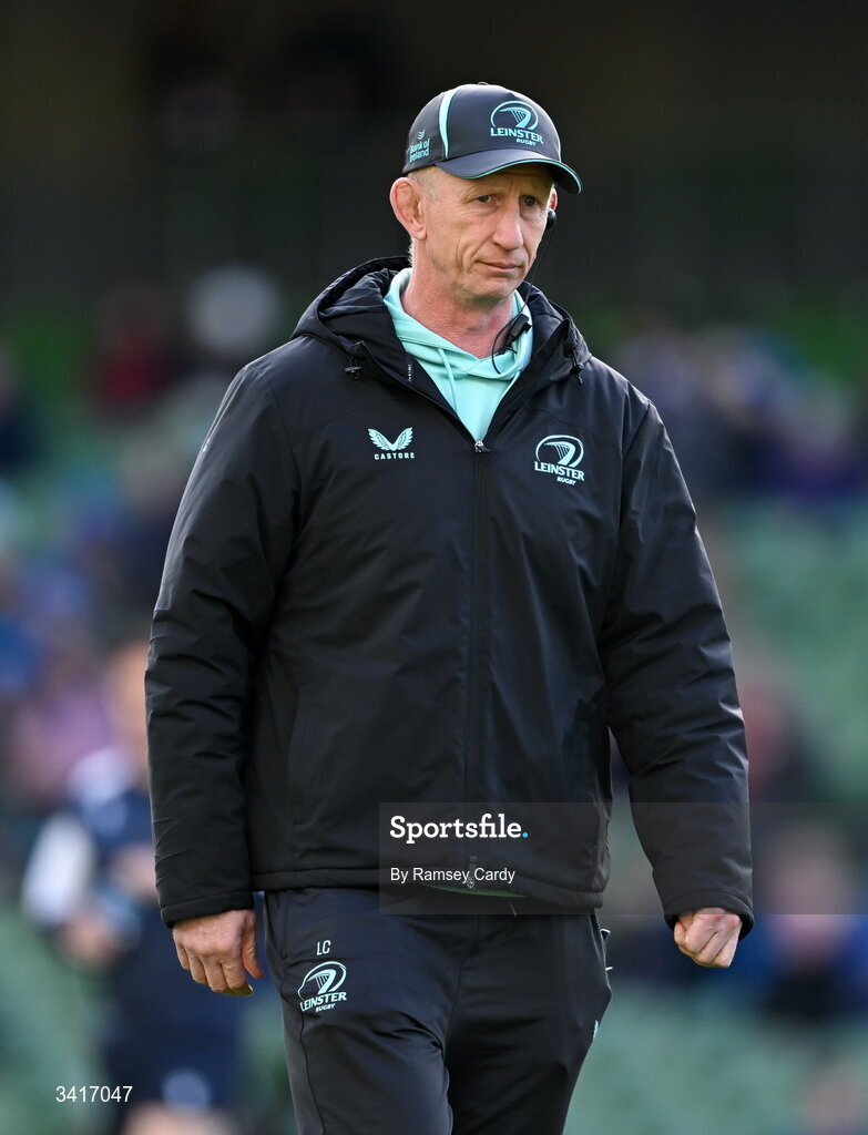5 April 2026; Leinster head coach Leo Cullen before the Investec Champions Cup match between Leinster and Edinburgh at the Aviva Stadium in Dublin. Photo by Ramsey Cardy/Sportsfile