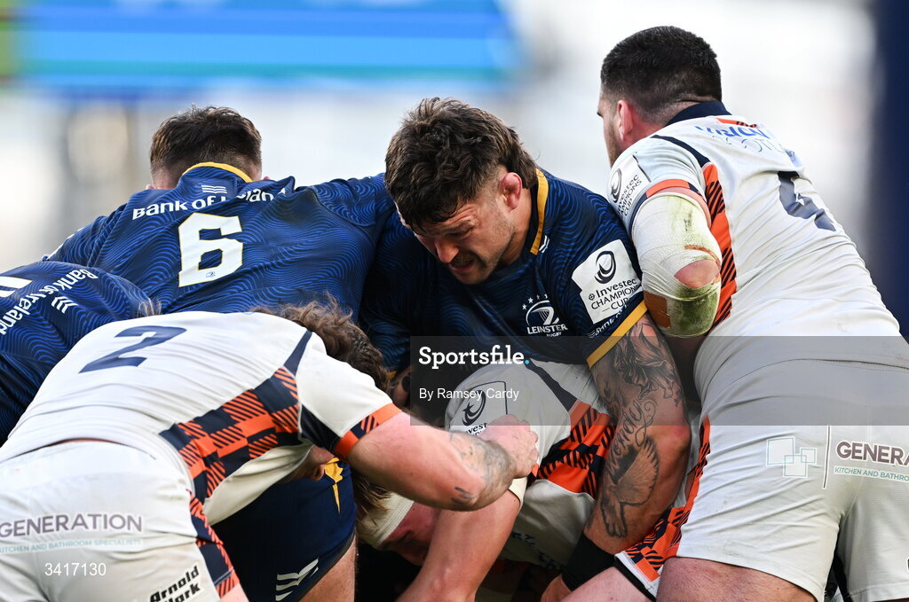 5 April 2026; Andrew Porter of Leinster during the Investec Champions Cup match between Leinster and Edinburgh at the Aviva Stadium in Dublin. Photo by Ramsey Cardy/Sportsfile