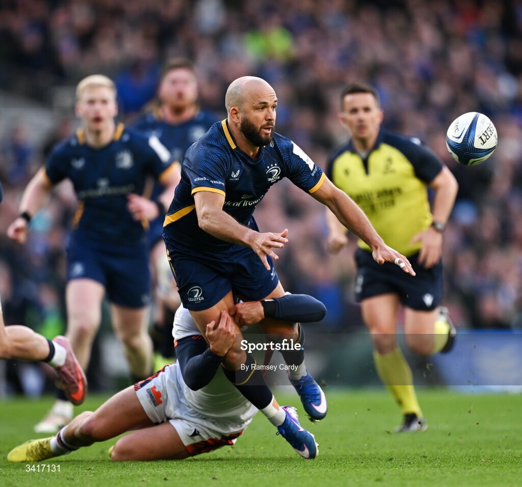 5 April 2026; Jamison Gibson-Park of Leinster during the Investec Champions Cup match between Leinster and Edinburgh at the Aviva Stadium in Dublin. Photo by Ramsey Cardy/Sportsfile
