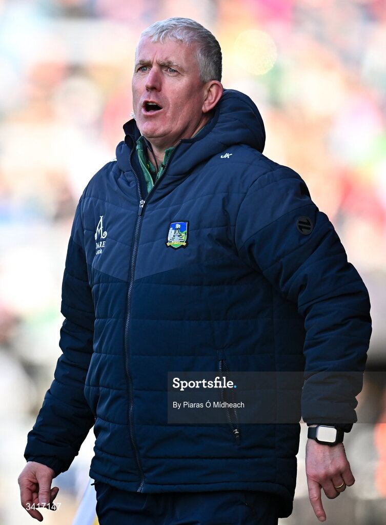 5 April 2026; Limerick manager John Kiely during the Allianz Hurling League Division 1A final match between Limerick and Cork at TUS Gaelic Grounds in Limerick. Photo by Piaras Ó Mídheach/Sportsfile