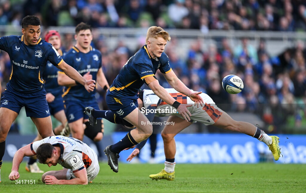 5 April 2026; Tommy O'Brien of Leinster during the Investec Champions Cup match between Leinster and Edinburgh at the Aviva Stadium in Dublin. Photo by Ramsey Cardy/Sportsfile