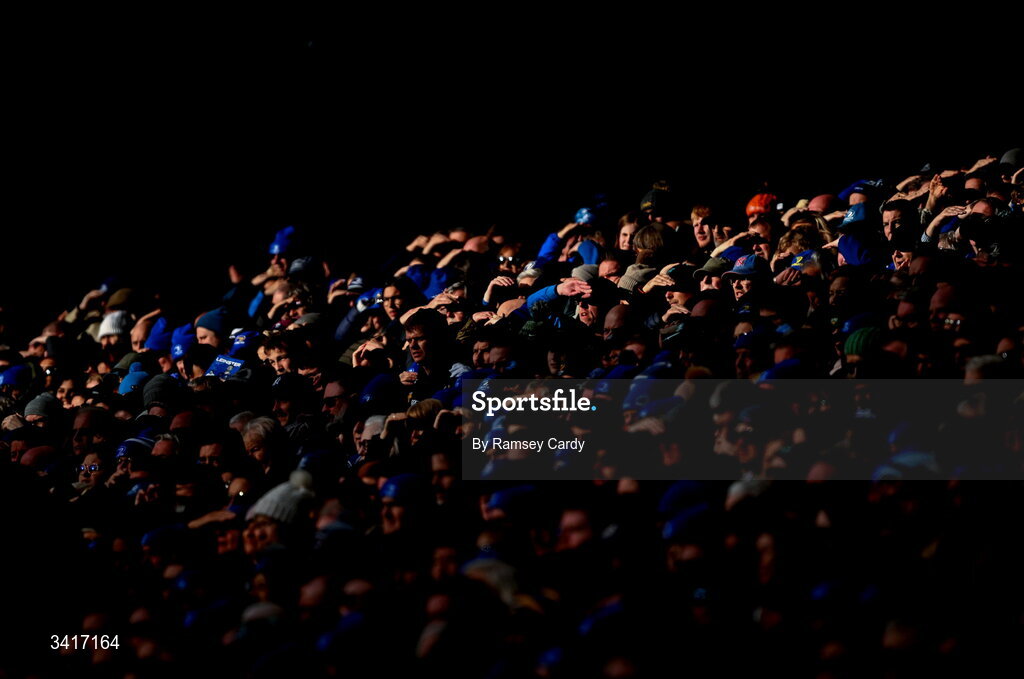 5 April 2026; Supporters in the sun during the Investec Champions Cup match between Leinster and Edinburgh at the Aviva Stadium in Dublin. Photo by Ramsey Cardy/Sportsfile