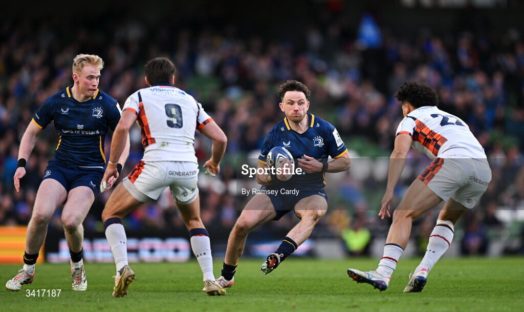 5 April 2026; Hugo Keenan of Leinster during the Investec Champions Cup match between Leinster and Edinburgh at the Aviva Stadium in Dublin. Photo by Ramsey Cardy/Sportsfile