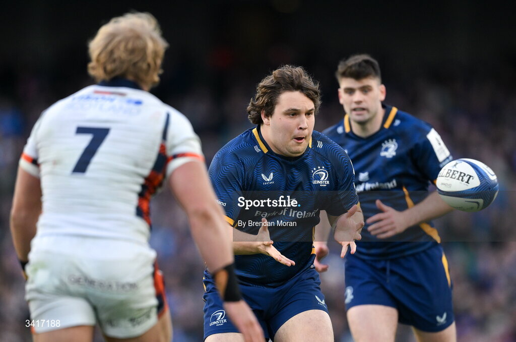 5 April 2026; Alex Usanov of Leinster during the Investec Champions Cup match between Leinster and Edinburgh at the Aviva Stadium in Dublin. Photo by Brendan Moran/Sportsfile
