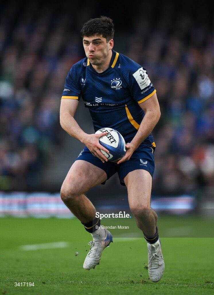 5 April 2026; Jimmy O'Brien of Leinster during the Investec Champions Cup match between Leinster and Edinburgh at the Aviva Stadium in Dublin. Photo by Brendan Moran/Sportsfile