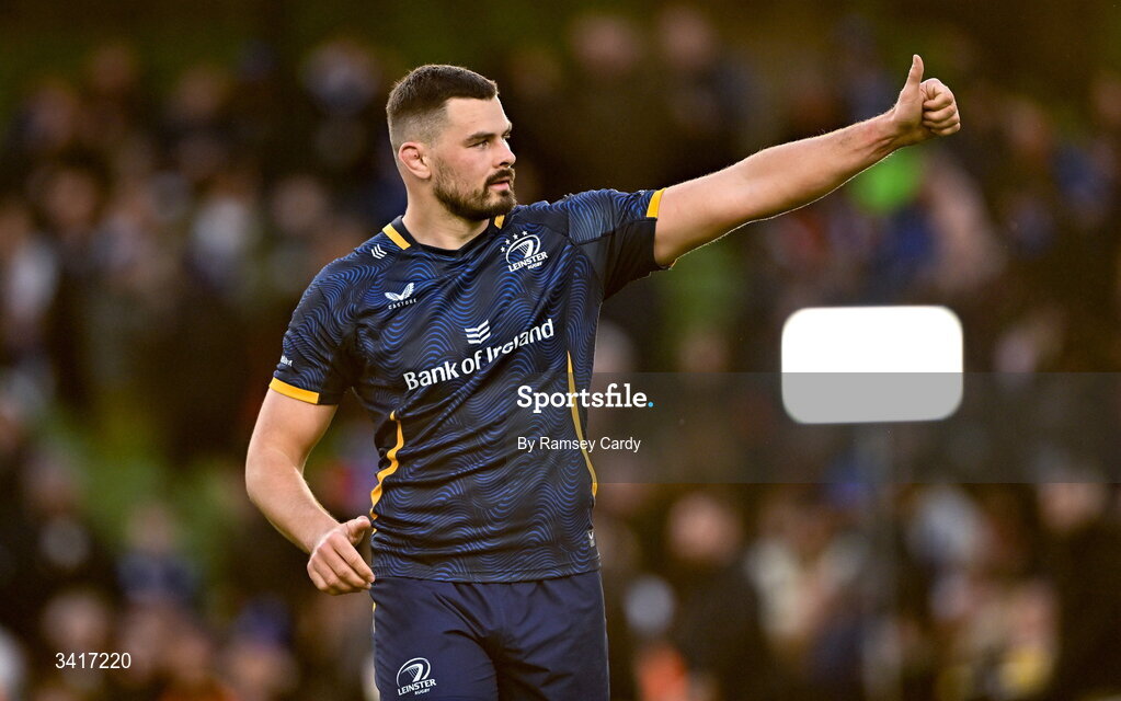 5 April 2026; Max Deegan of Leinster after the Investec Champions Cup match between Leinster and Edinburgh at the Aviva Stadium in Dublin. Photo by Ramsey Cardy/Sportsfile