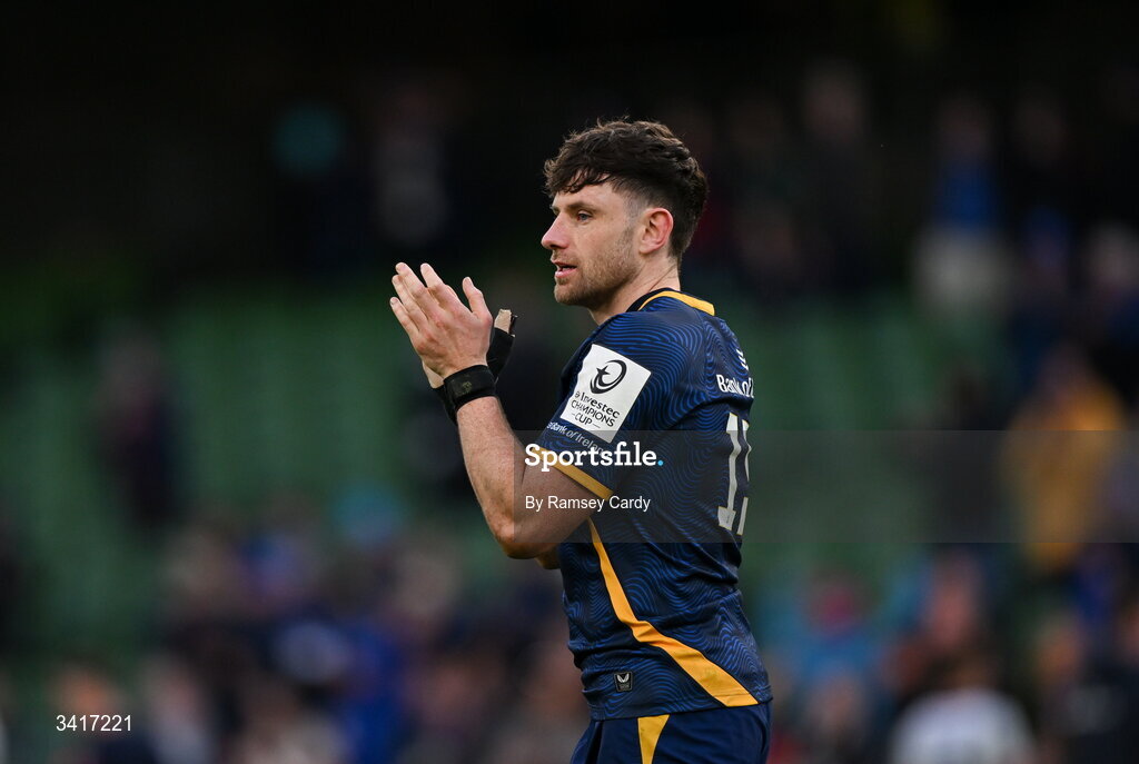 5 April 2026; Hugo Keenan of Leinster after the Investec Champions Cup match between Leinster and Edinburgh at the Aviva Stadium in Dublin. Photo by Ramsey Cardy/Sportsfile