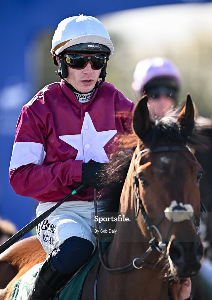 5 April 2026; Jockey Paul Townend and Predators Gold before the WillowWarm Gold Cup during day two of the Fairyhouse Easter Festival at Fairyhouse Racecourse in Ratoath, Meath. Photo by Seb Daly/Sportsfile