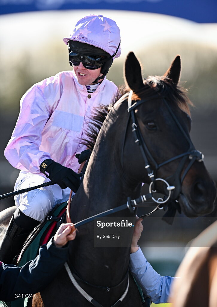 5 April 2026; Jockey Kielan Karl Woods before the WillowWarm Gold Cup during day two of the Fairyhouse Easter Festival at Fairyhouse Racecourse in Ratoath, Meath. Photo by Seb Daly/Sportsfile