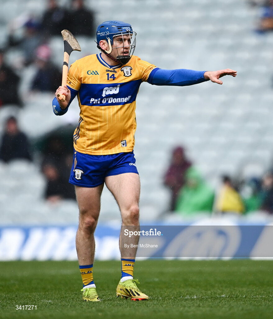 5 April 2026; Shane O'Donnell of Clare during the Allianz Hurling League Division 1B final match between Clare and Dublin at TUS Gaelic Grounds in Limerick. Photo by Ben McShane/Sportsfile
