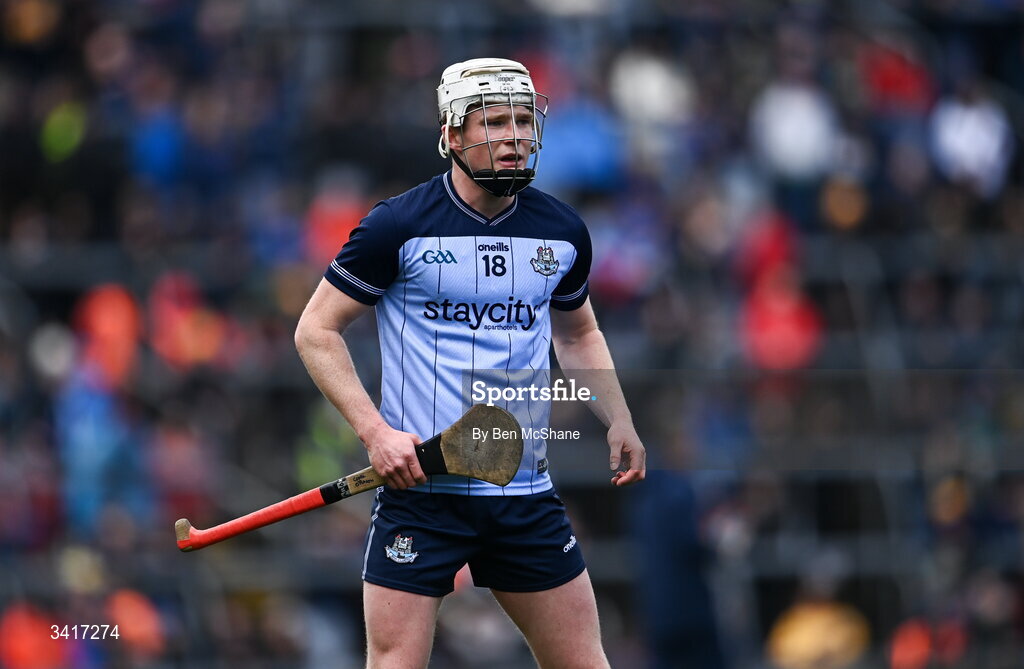 5 April 2026; Conal Ó Riain of Dublin during the Allianz Hurling League Division 1B final match between Clare and Dublin at TUS Gaelic Grounds in Limerick. Photo by Ben McShane/Sportsfile