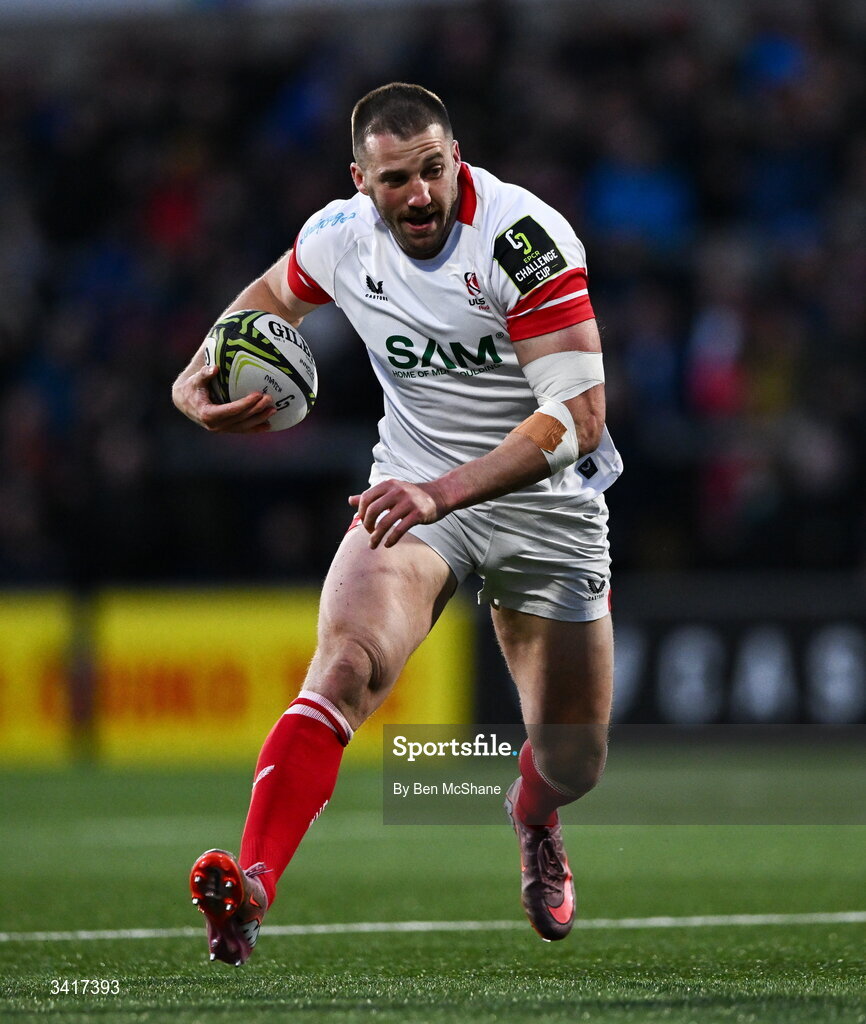 4 April 2026; Stuart McCloskey of Ulster during the EPCR Challenge Cup match between Ulster and Ospreys at Affidea Stadium in Belfast. Photo by Ben McShane/Sportsfile