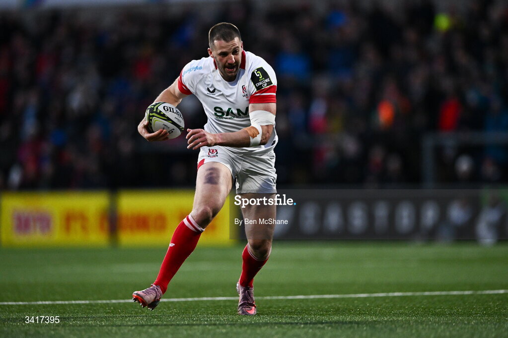 4 April 2026; Stuart McCloskey of Ulster during the EPCR Challenge Cup match between Ulster and Ospreys at Affidea Stadium in Belfast. Photo by Ben McShane/Sportsfile