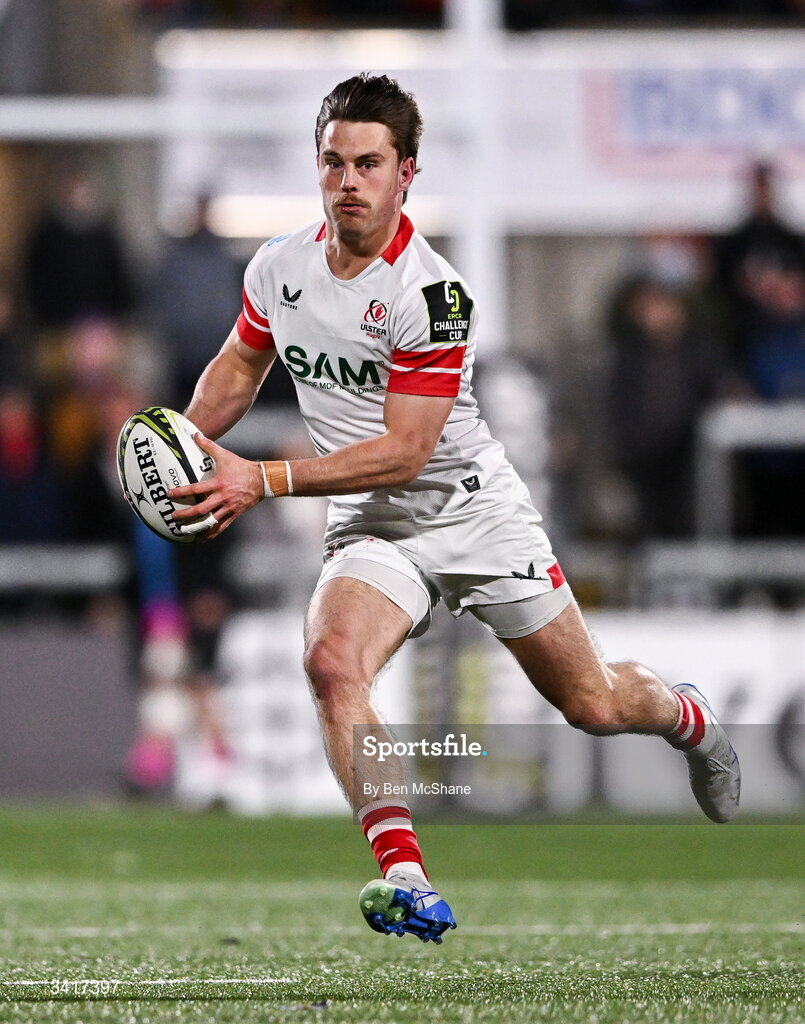 4 April 2026; Ethan McIlroy of Ulster during the EPCR Challenge Cup match between Ulster and Ospreys at Affidea Stadium in Belfast. Photo by Ben McShane/Sportsfile