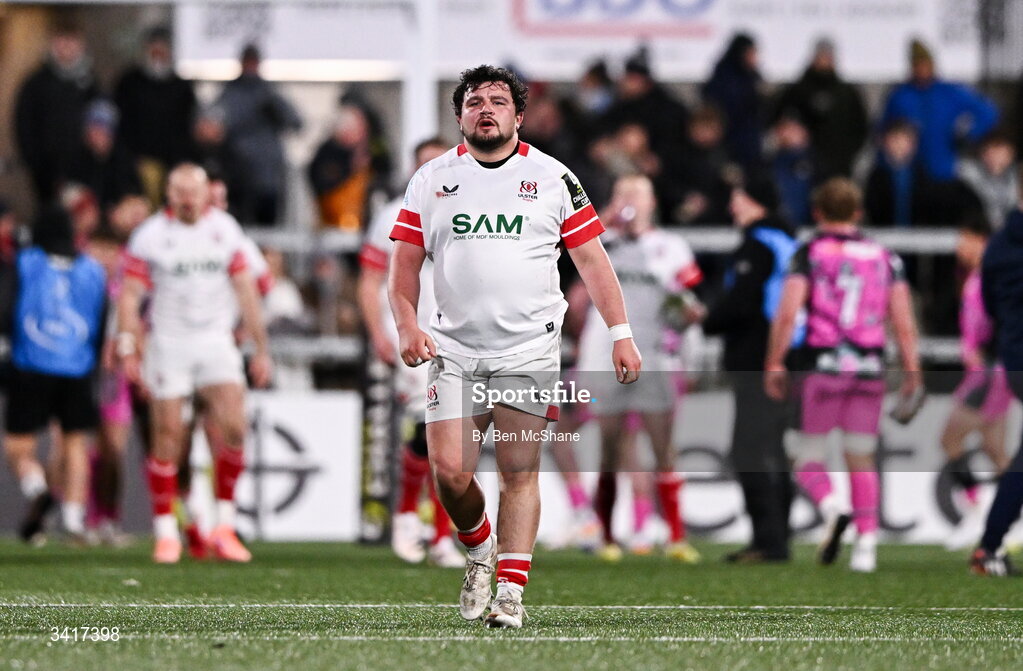 4 April 2026; Sam Crean of Ulster during the EPCR Challenge Cup match between Ulster and Ospreys at Affidea Stadium in Belfast. Photo by Ben McShane/Sportsfile