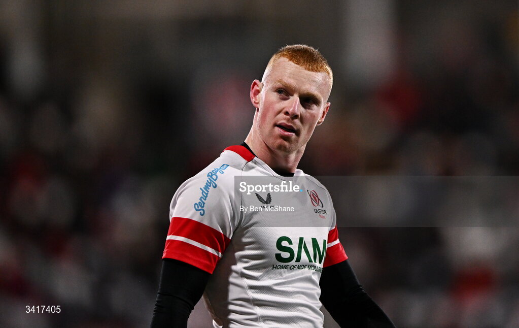 4 April 2026; Nathan Doak of Ulster during the EPCR Challenge Cup match between Ulster and Ospreys at Affidea Stadium in Belfast. Photo by Ben McShane/Sportsfile
