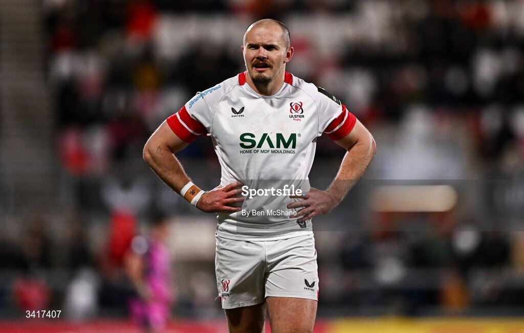 4 April 2026; Jacob Stockdale of Ulster during the EPCR Challenge Cup match between Ulster and Ospreys at Affidea Stadium in Belfast. Photo by Ben McShane/Sportsfile