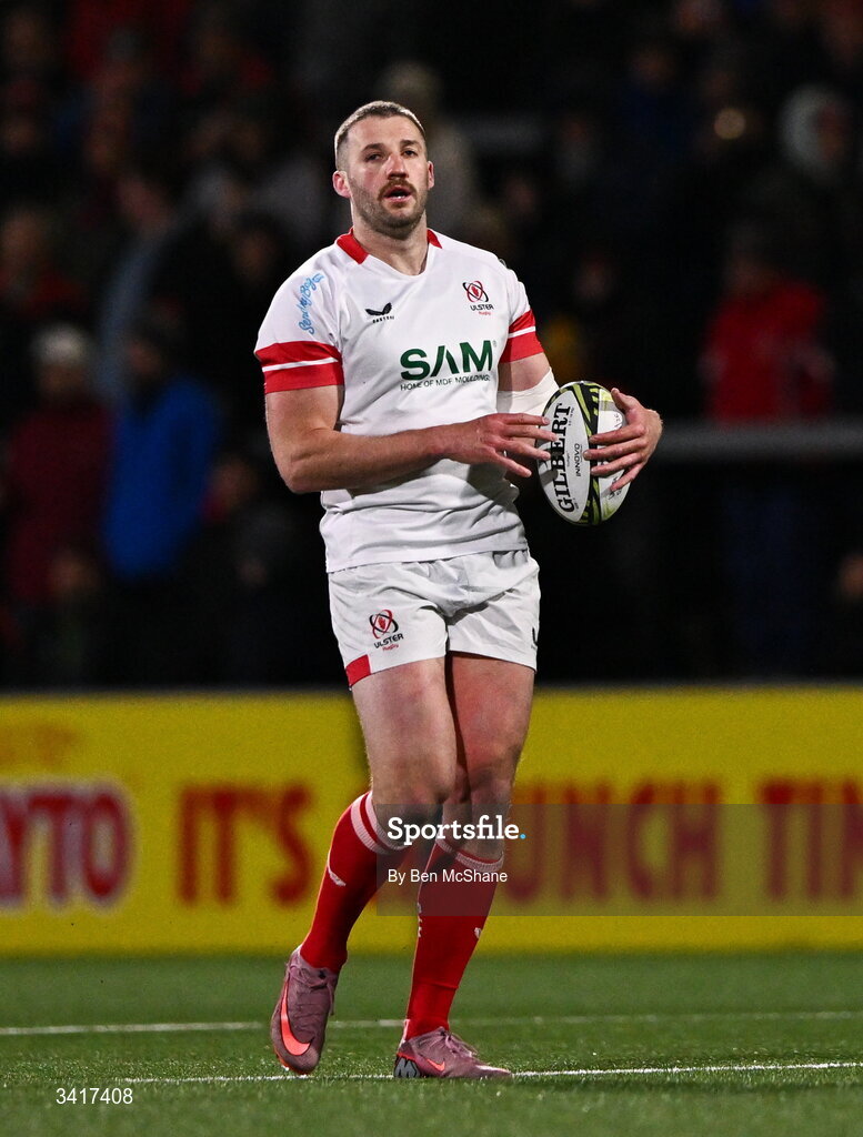 4 April 2026; Stuart McCloskey of Ulster during the EPCR Challenge Cup match between Ulster and Ospreys at Affidea Stadium in Belfast. Photo by Ben McShane/Sportsfile