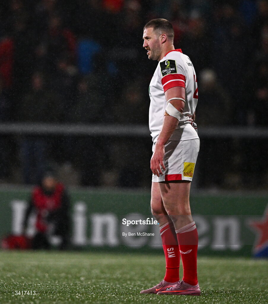 4 April 2026; Stuart McCloskey of Ulster during the EPCR Challenge Cup match between Ulster and Ospreys at Affidea Stadium in Belfast. Photo by Ben McShane/Sportsfile