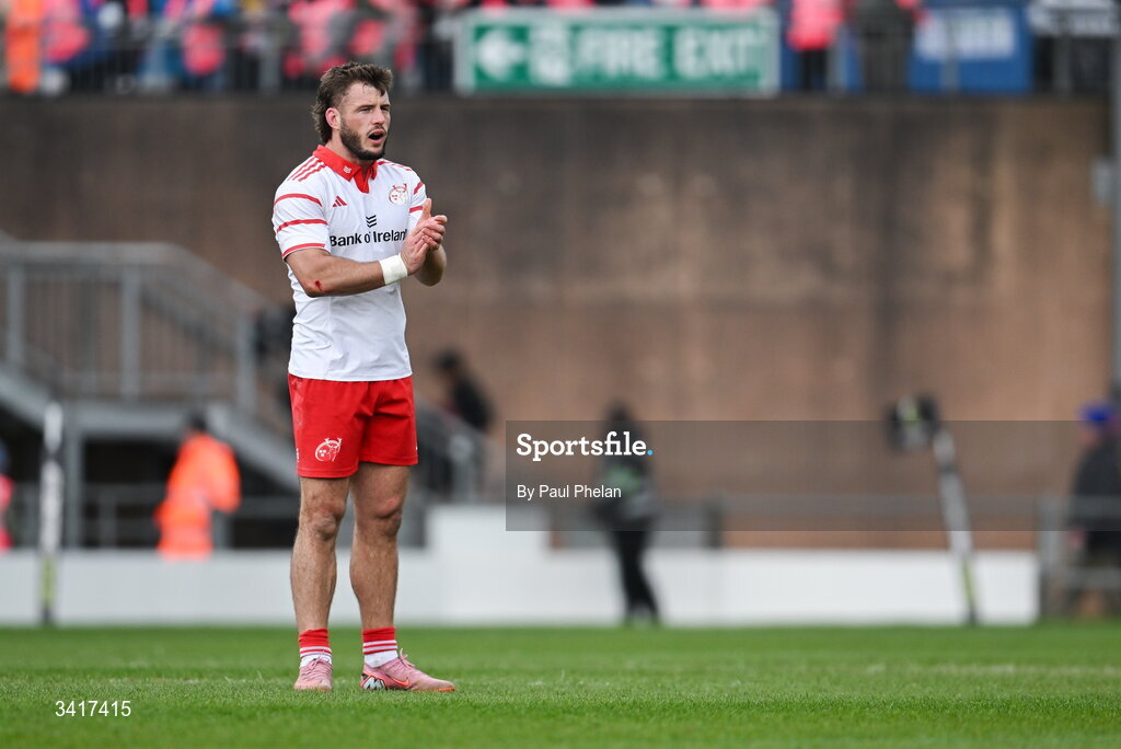 4 April 2026; Alex Nankivell of Munster Rugby during the EPCR Challenge Cup match between Exeter Chiefs and Munster at Sandy Park in Exeter, England. Photo by Paul Phelan/Sportsfile