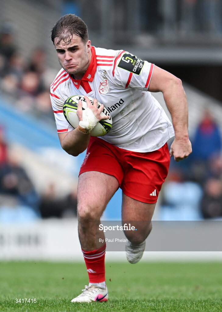 4 April 2026; Alex Kendellen of Munster Rugby during the EPCR Challenge Cup match between Exeter Chiefs and Munster at Sandy Park in Exeter, England. Photo by Paul Phelan/Sportsfile