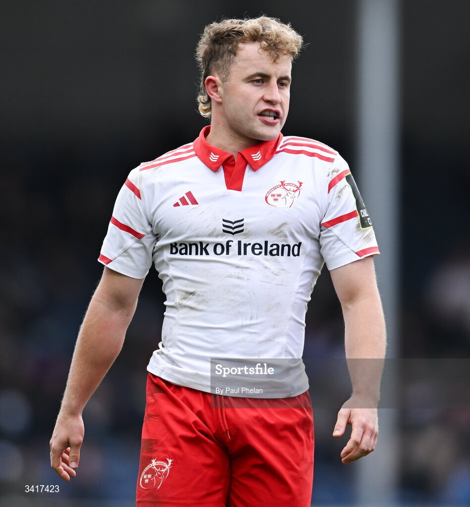 4 April 2026; Craig Casey of Munster Rugby during the EPCR Challenge Cup match between Exeter Chiefs and Munster at Sandy Park in Exeter, England. Photo by Paul Phelan/Sportsfile