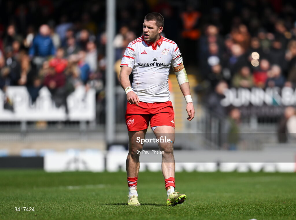 4 April 2026; Diarmuid Kilgallen of Munster Rugby during the EPCR Challenge Cup match between Exeter Chiefs and Munster at Sandy Park in Exeter, England. Photo by Paul Phelan/Sportsfile