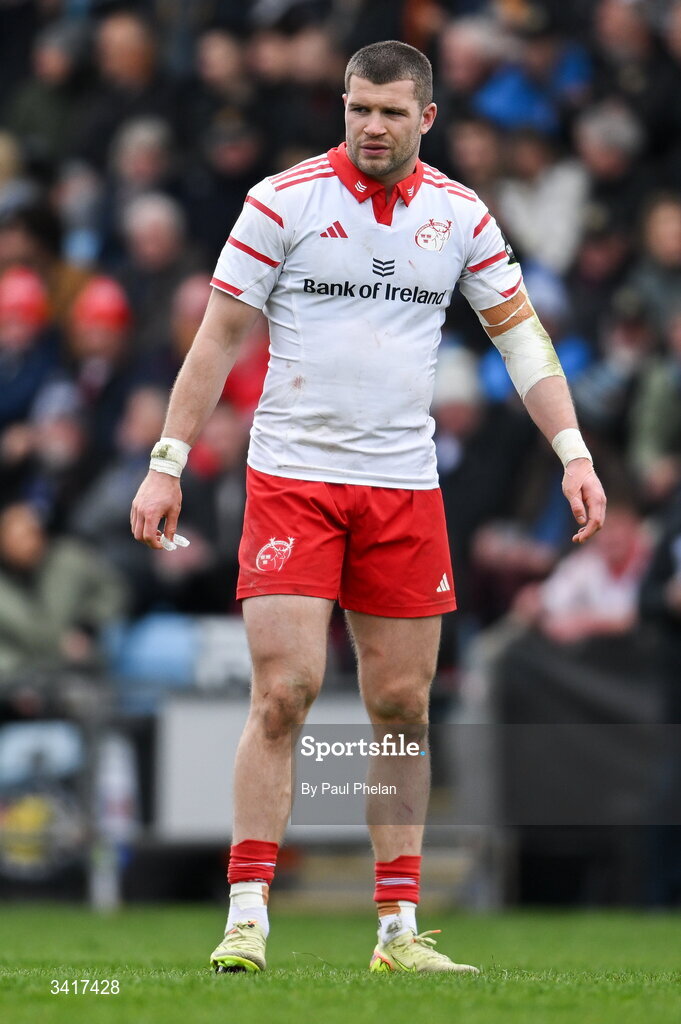 4 April 2026; Diarmuid Kilgallen of Munster Rugby during the EPCR Challenge Cup match between Exeter Chiefs and Munster at Sandy Park in Exeter, England. Photo by Paul Phelan/Sportsfile