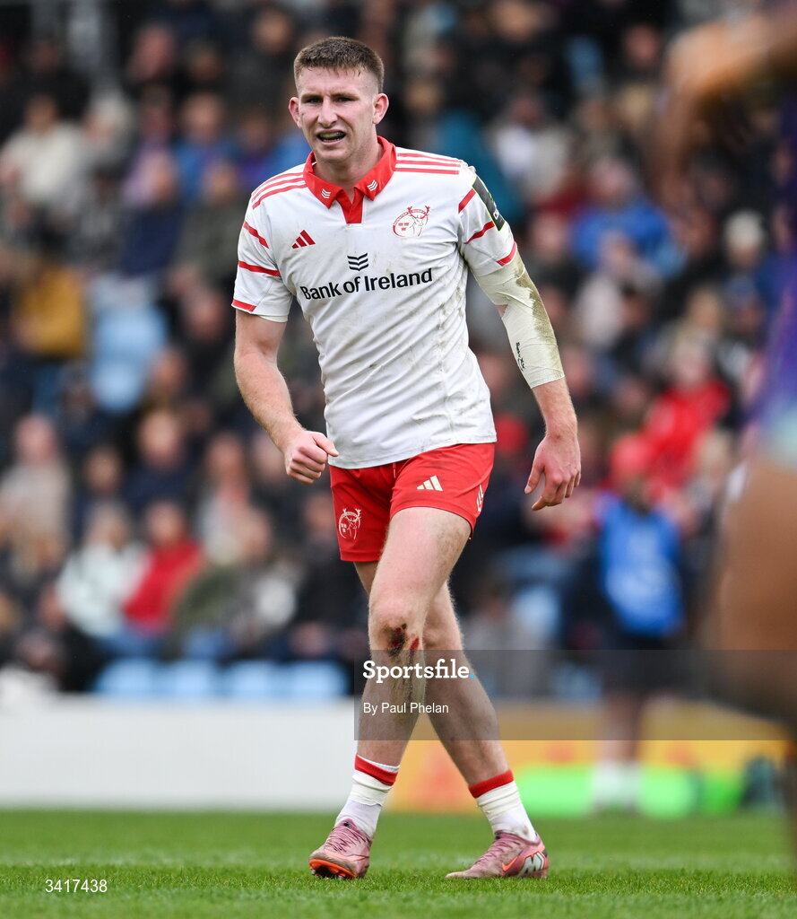 4 April 2026; Ben O’Connor of Munster Rugby during the EPCR Challenge Cup match between Exeter Chiefs and Munster at Sandy Park in Exeter, England. Photo by Paul Phelan/Sportsfile