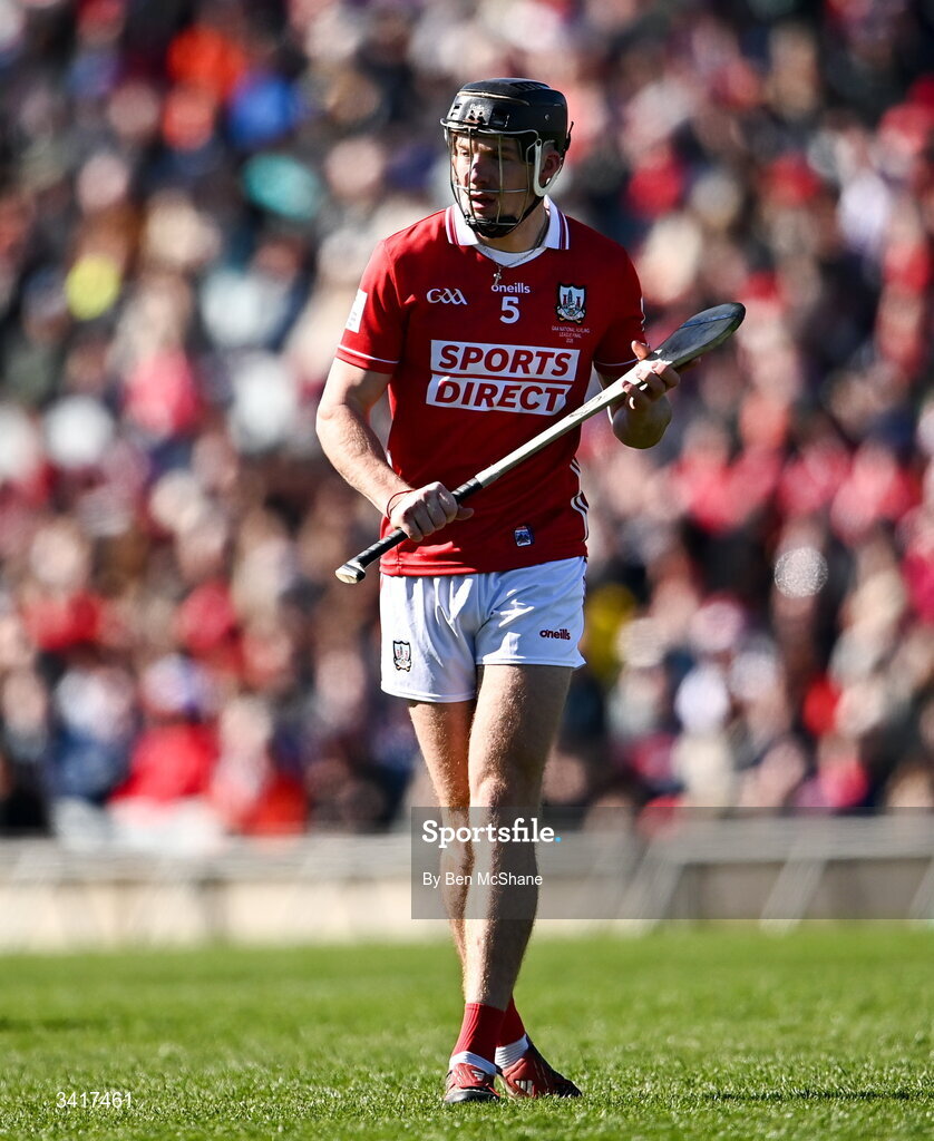 5 April 2026; Eoin Downey of Cork during the Allianz Hurling League Division 1A final match between Limerick and Cork at TUS Gaelic Grounds in Limerick. Photo by Ben McShane/Sportsfile