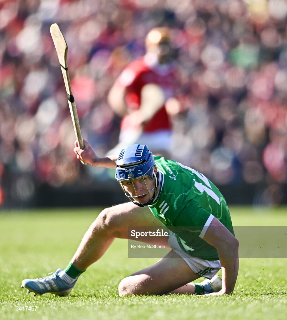 5 April 2026; Shane O'Brien of Limerick during the Allianz Hurling League Division 1A final match between Limerick and Cork at TUS Gaelic Grounds in Limerick. Photo by Ben McShane/Sportsfile