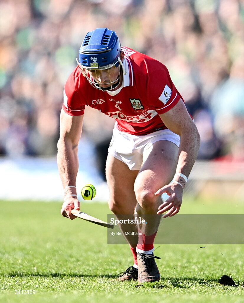 5 April 2026; Seán O'Donoghue of Cork during the Allianz Hurling League Division 1A final match between Limerick and Cork at TUS Gaelic Grounds in Limerick. Photo by Ben McShane/Sportsfile