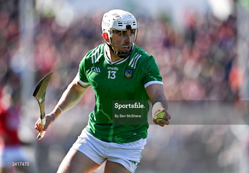 5 April 2026; Aaron Gillane of Limerick during the Allianz Hurling League Division 1A final match between Limerick and Cork at TUS Gaelic Grounds in Limerick. Photo by Ben McShane/Sportsfile