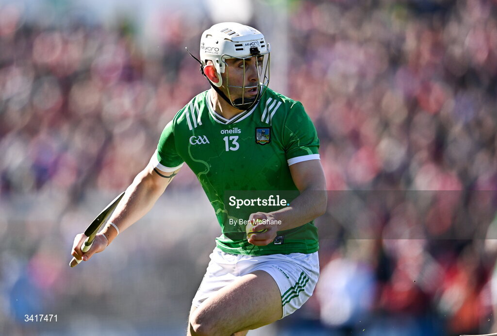 5 April 2026; Aaron Gillane of Limerick during the Allianz Hurling League Division 1A final match between Limerick and Cork at TUS Gaelic Grounds in Limerick. Photo by Ben McShane/Sportsfile