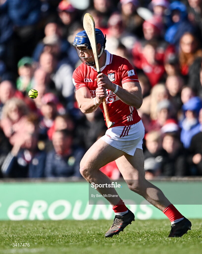 5 April 2026; Seán O'Donoghue of Cork during the Allianz Hurling League Division 1A final match between Limerick and Cork at TUS Gaelic Grounds in Limerick. Photo by Ben McShane/Sportsfile