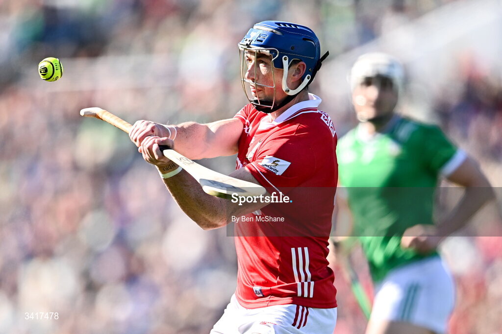5 April 2026; Seán O'Donoghue of Cork during the Allianz Hurling League Division 1A final match between Limerick and Cork at TUS Gaelic Grounds in Limerick. Photo by Ben McShane/Sportsfile