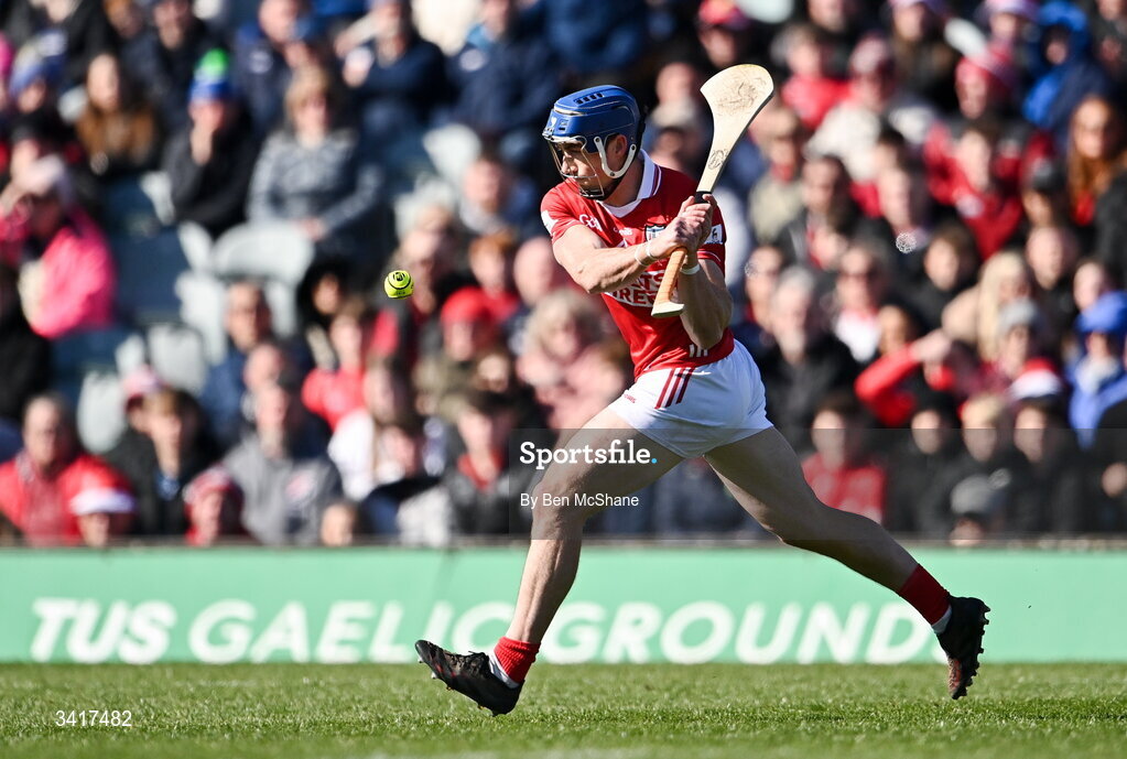 5 April 2026; Seán O'Donoghue of Cork during the Allianz Hurling League Division 1A final match between Limerick and Cork at TUS Gaelic Grounds in Limerick. Photo by Ben McShane/Sportsfile