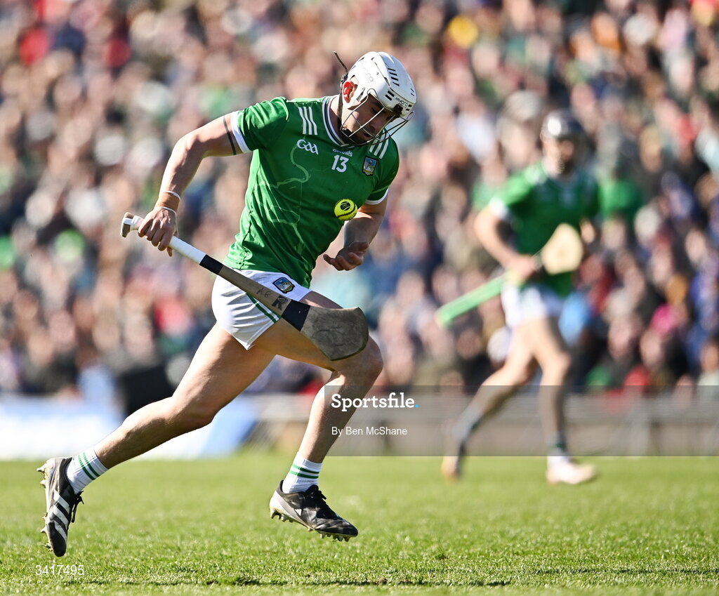 5 April 2026; Aaron Gillane of Limerick during the Allianz Hurling League Division 1A final match between Limerick and Cork at TUS Gaelic Grounds in Limerick. Photo by Ben McShane/Sportsfile
