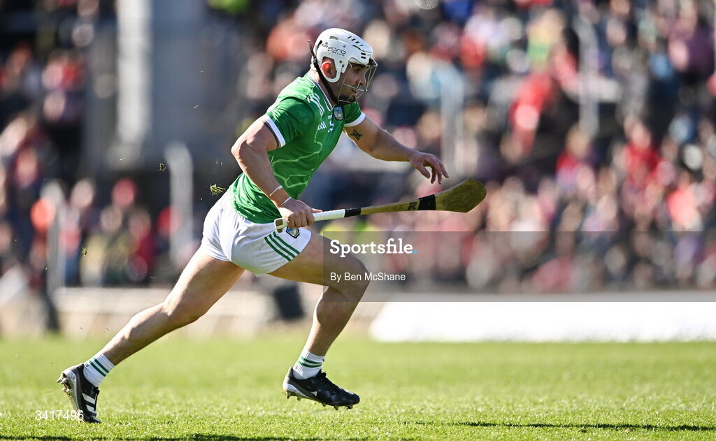 5 April 2026; Aaron Gillane of Limerick during the Allianz Hurling League Division 1A final match between Limerick and Cork at TUS Gaelic Grounds in Limerick. Photo by Ben McShane/Sportsfile