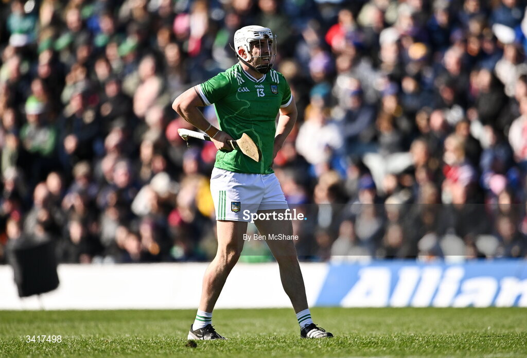 5 April 2026; Aaron Gillane of Limerick during the Allianz Hurling League Division 1A final match between Limerick and Cork at TUS Gaelic Grounds in Limerick. Photo by Ben McShane/Sportsfile