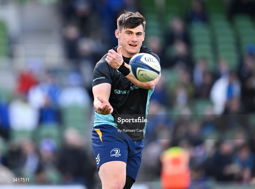 5 April 2026; Dan Sheehan of Leinster before the Investec Champions Cup match between Leinster and Edinburgh at the Aviva Stadium in Dublin. Photo by Ramsey Cardy/Sportsfile